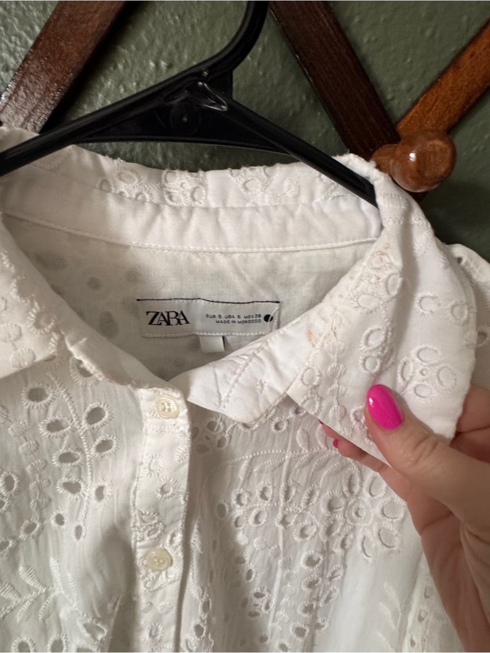 Zara White Eyelet Midi Shirt Dress with Tie - Picture 2 of 4